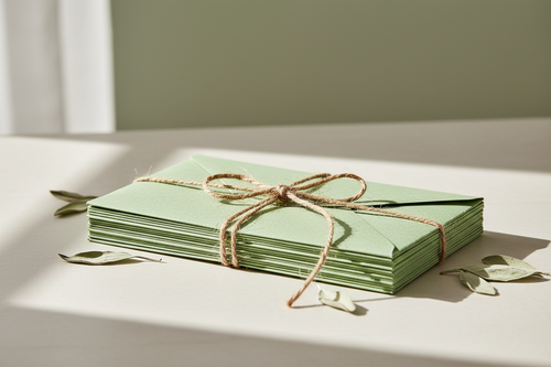 Sage green letters tied with string